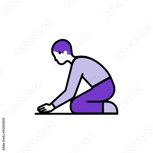 Person kneels purple graphic minimal style isolated floor