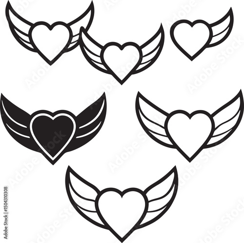 A passionate red and pink vector heart set with wings, perfect for Valentine's Day romance and love illustrations