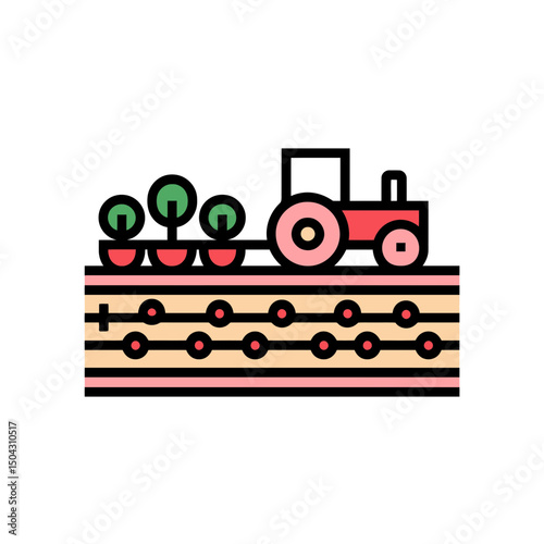 Tractor plants seedlings row farming crop field cultivation agriculture