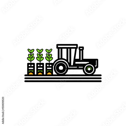Farm tractor cultivates crops field agriculture icon vector