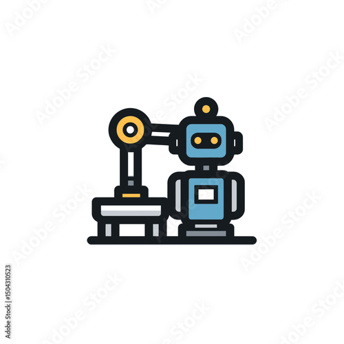Automation robot works on factory platform design isolated
