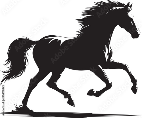 Running horse silhouette vector illustration on white, a powerful mustang or stallion design perfect for equestrian themes