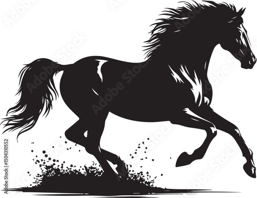 Running horse silhouette vector illustration on white, a powerful mustang or stallion design perfect for equestrian themes