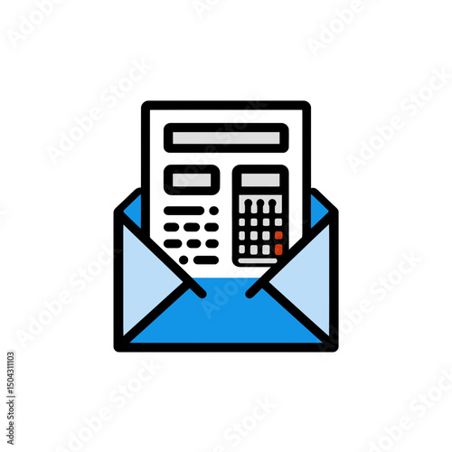 Document with calculator arrives in blue envelope vector design