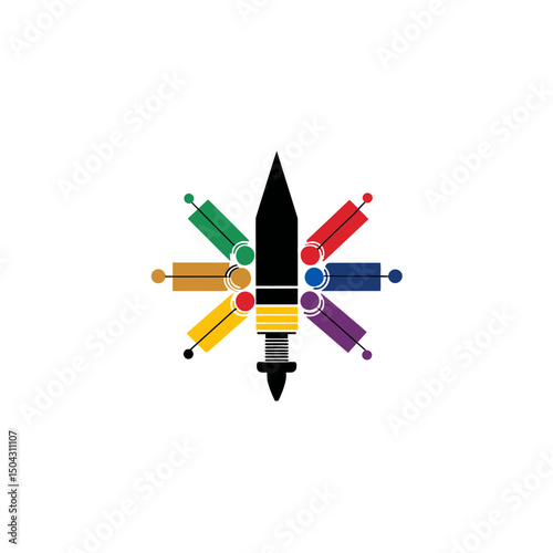 Pencil icon displays colors around white background graphic design