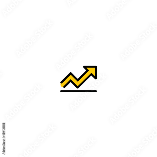 Yellow arrow icon trends upward on white background progress