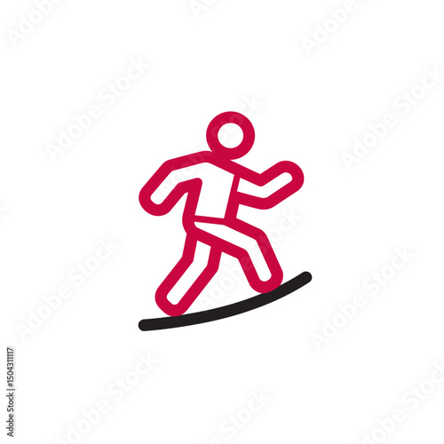 Red figure snowboards down slope winter activity icon