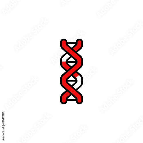 Red dna helix twists vertically on white backdrop simple icon