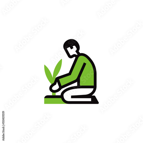 Person plants sapling in field illustration graphic