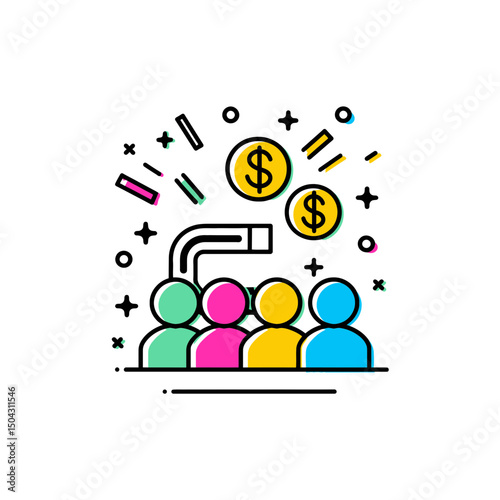 People attract money with magnet flat style business background