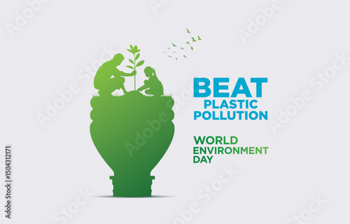 #BeatPlasticPollution, World Environment day concept 2025 3d tree background. 