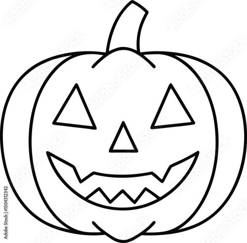 Grinning Jack-o’-Lantern Line Art Vector – Halloween Pumpkin Outline Illustration