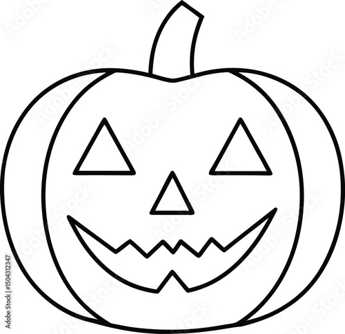 Halloween Jack-o'-Lantern Line Art Vector – Spooky Pumpkin Outline Illustration