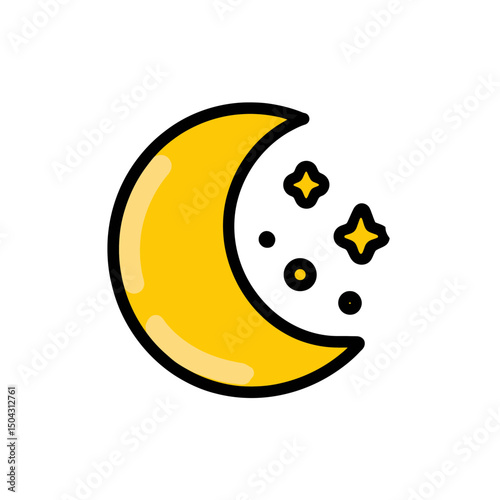 Crescent moon shines bright with stars in night stylized icon