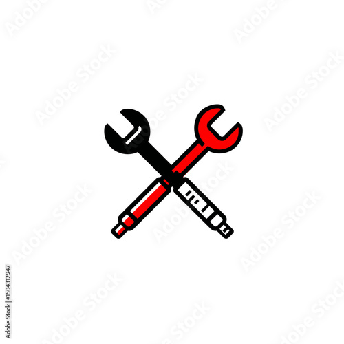 Black red wrenches cross white background repair tooling