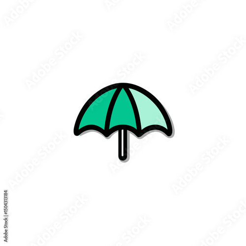 Green umbrella protects during rainfall simple design illustration