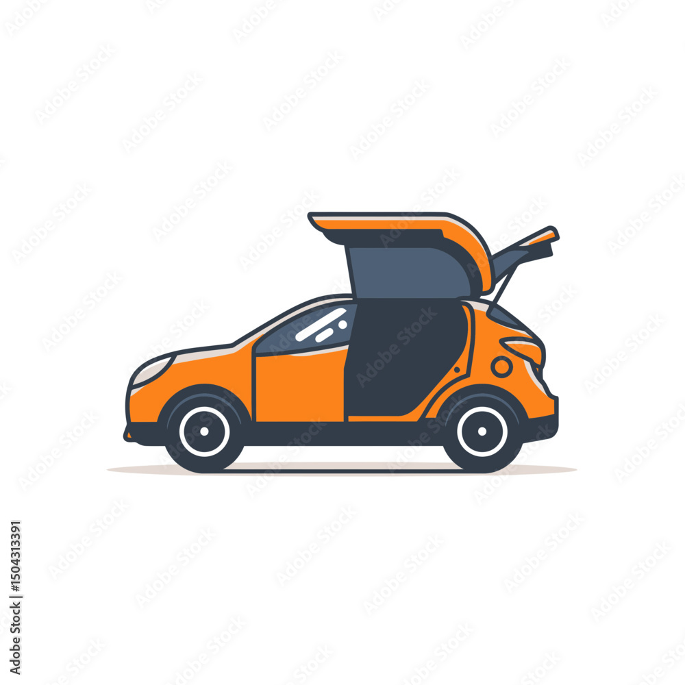 Naklejka premium Orange vehicle displays doors open studio shot automotive