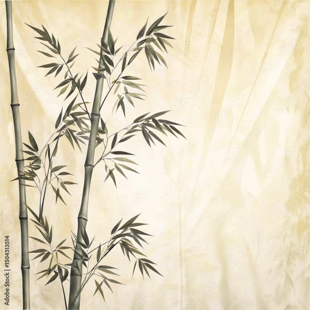 Naklejka premium Silhouette of branches of a bamboo on paper background 