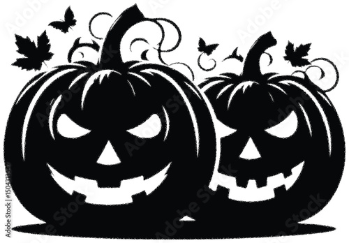 Evil Halloween jack-o'-lantern pumpkin face on a white background, a scary autumn holiday decoration