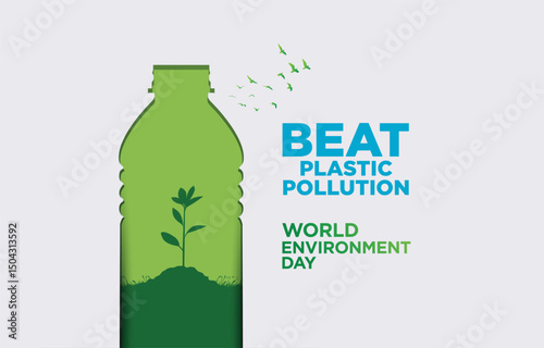 #BeatPlasticPollution, World Environment day concept 2025 3d tree background. 