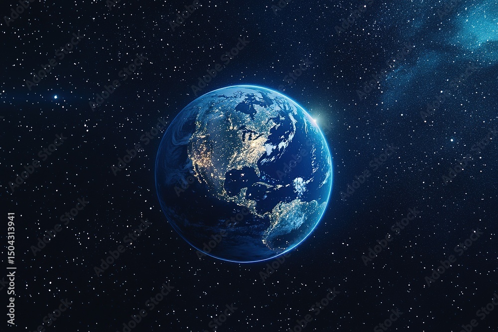 Naklejka premium Earth at night from space showing north and south america