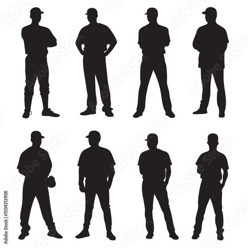baseball player silhouette set, Black & White silhouette set
