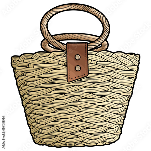Cartoon hand drawn wicker basket isolated on white background. Vector doodle illustration