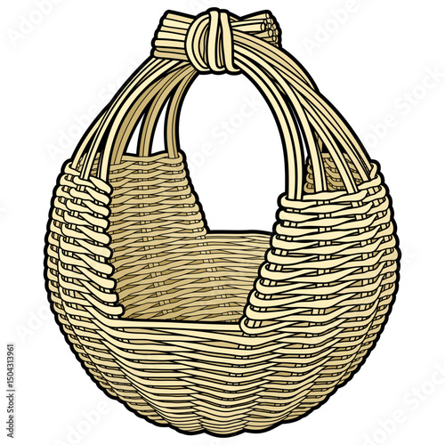 Cartoon hand drawn wicker basket isolated on white background. Vector doodle illustration
