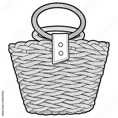 Cartoon hand drawn wicker basket isolated on white background. Vector doodle illustration