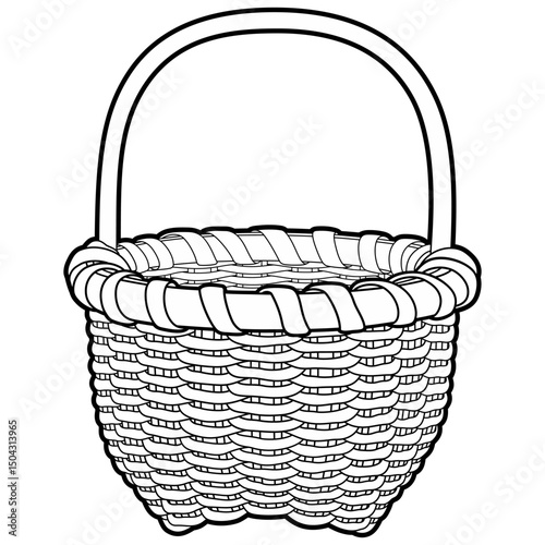 Cartoon hand drawn wicker basket isolated on white background. Vector doodle illustration