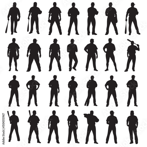 baseball player silhouette set, Black & White silhouette set