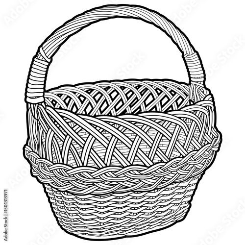 Cartoon hand drawn wicker basket isolated on white background. Vector doodle illustration