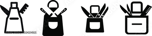 Vector silhouette of a butcher’s apron and knives on a plain white background

