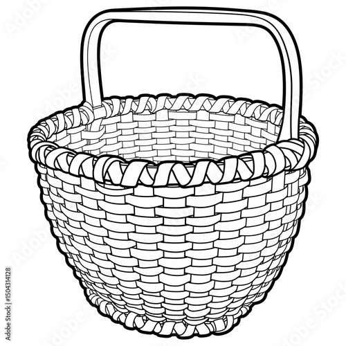 Cartoon hand drawn wicker basket isolated on white background. Vector doodle illustration