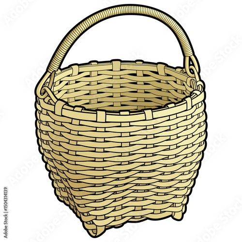 Cartoon hand drawn wicker basket isolated on white background. Vector doodle illustration