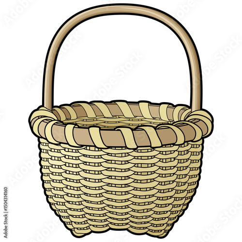 Cartoon hand drawn wicker basket isolated on white background. Vector doodle illustration