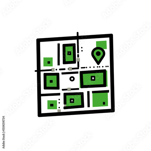 Urban map displays streets green spaces in simplistic style design
