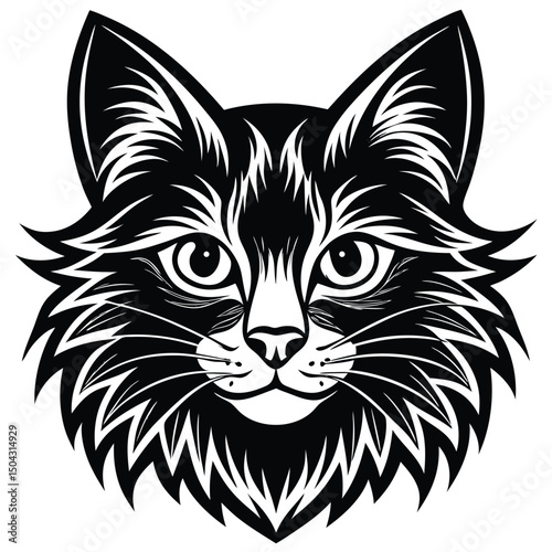 Photography logo featuring maine coon cat face with intricate details