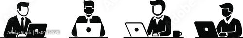 Vector silhouette of a butcher holding meat tray on a plain white background

