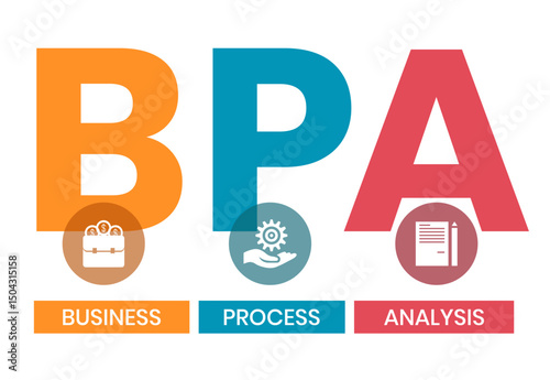 BPA - Business Process Analysis acronym. business concept background. vector illustration concept with keywords and icons. lettering illustration with icons for web banner, flyer, landing page