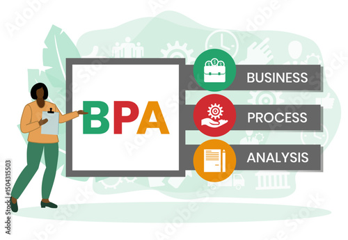 BPA - Business Process Analysis acronym. business concept background. vector illustration concept with keywords and icons. lettering illustration with icons for web banner, flyer, landing page