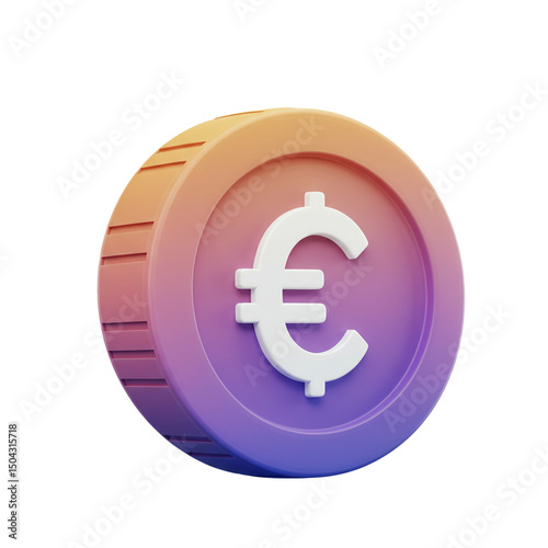 Illustrative 3D representation of a euro currency coin with soft gradient from peach to blue, floating in clear space for economic concepts photo