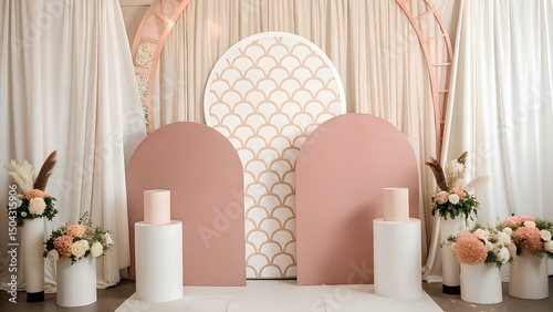 Elegant wedding backdrop with pink and white accents