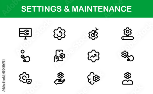 Essential Settings Icons. Sleek Vector Designs for Tools and Maintenance Interfaces