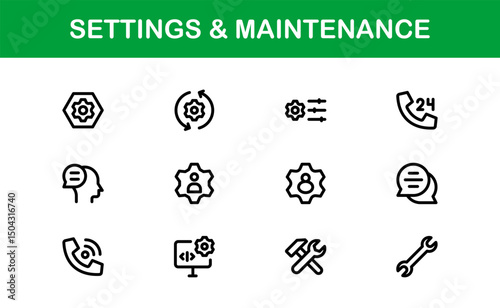 Essential Settings Icons. Sleek Vector Designs for Tools and Maintenance Interfaces
