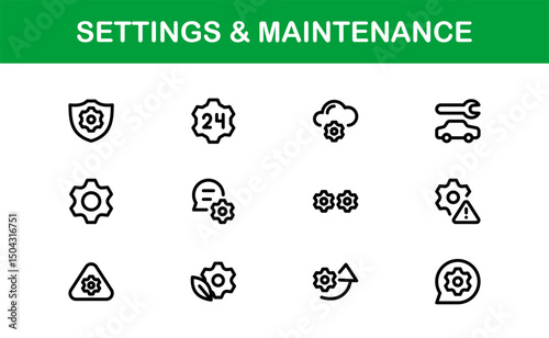Essential Settings Icons. Sleek Vector Designs for Tools and Maintenance Interfaces