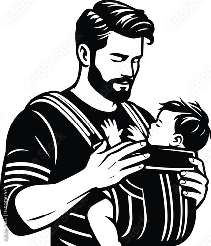 Wallpaper Mural Father Holding Baby in Carrier Illustration Torontodigital.ca