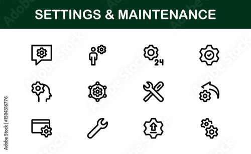 Essential Settings Icons. Sleek Vector Designs for Tools and Maintenance Interfaces