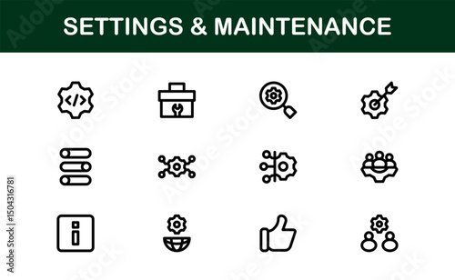 Essential Settings Icons. Sleek Vector Designs for Tools and Maintenance Interfaces