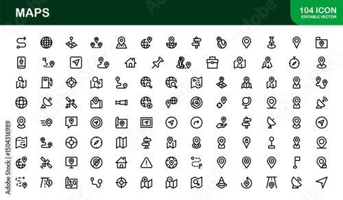 Modern Map Icon Collection. Minimal Vector Designs for Navigation and Location Services